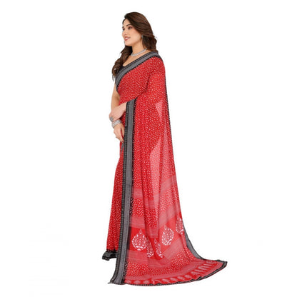 Women's Georgette Printed Saree With Unstitched Blouse 5.5Mtr (Red)