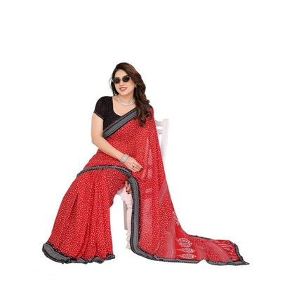 Women's Georgette Printed Saree With Unstitched Blouse 5.5Mtr (Red)