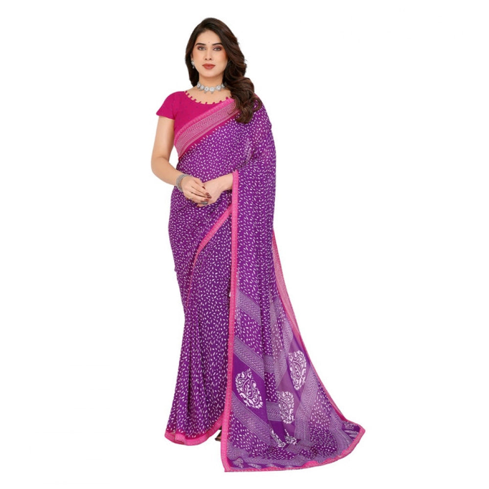Women's Georgette Printed Saree With Unstitched Blouse 5.5Mtr (Purple)
