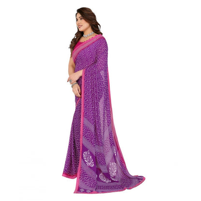 Women's Georgette Printed Saree With Unstitched Blouse 5.5Mtr (Purple)