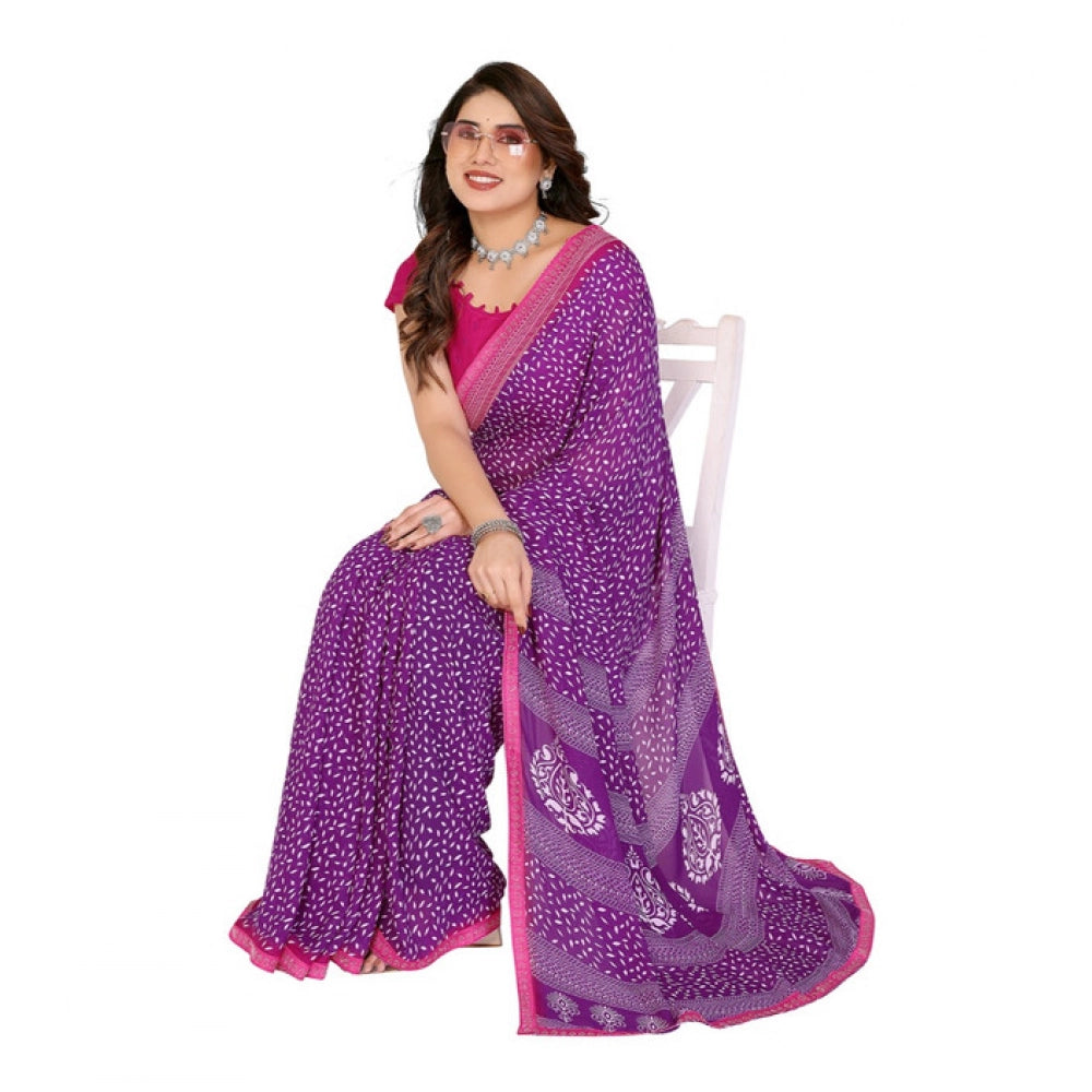 Women's Georgette Printed Saree With Unstitched Blouse 5.5Mtr (Purple)