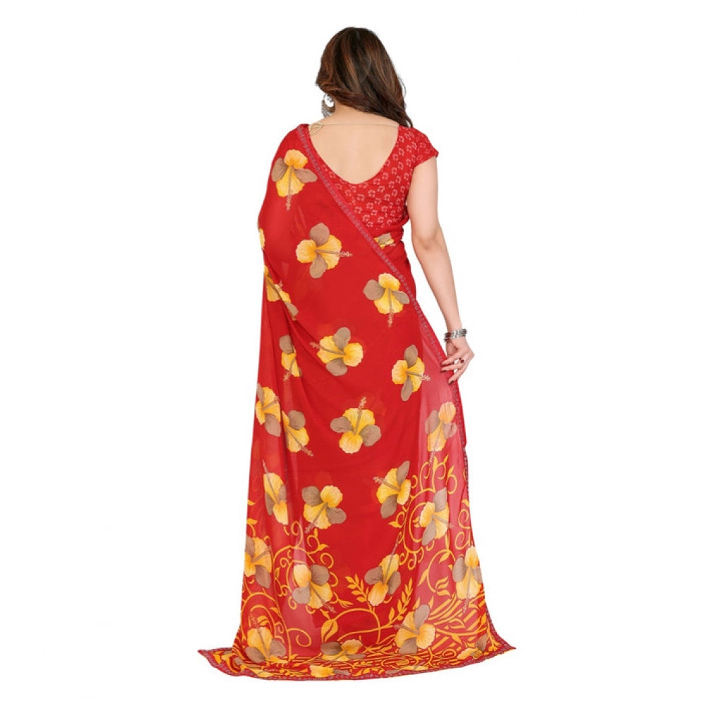 Women's Georgette Printed Saree With Unstitched Blouse 5.5Mtr (Orange)