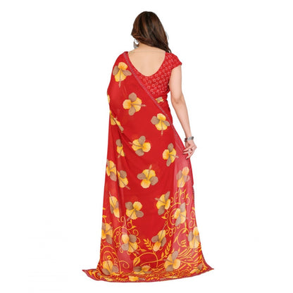 Women's Georgette Printed Saree With Unstitched Blouse 5.5Mtr (Orange)