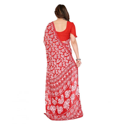 Women's Georgette Printed Saree With Unstitched Blouse 5.5Mtr (Red)