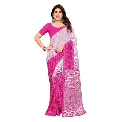 Women's Georgette Printed Saree With Unstitched Blouse 5.5Mtr (Pink)