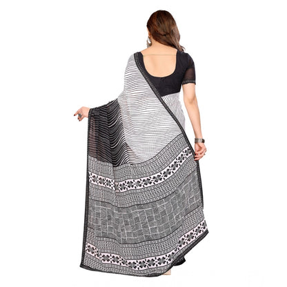 Women's Georgette Printed Saree With Unstitched Blouse 5.5Mtr (Black)