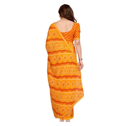 Women's Georgette Printed Saree With Unstitched Blouse 5.5Mtr (Yellow)