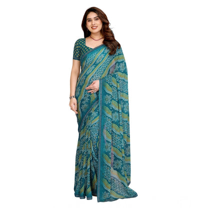 Women's Georgette Printed Saree With Unstitched Blouse 5.5Mtr (Sky Blue)