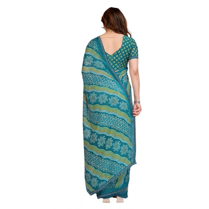 Women's Georgette Printed Saree With Unstitched Blouse 5.5Mtr (Sky Blue)