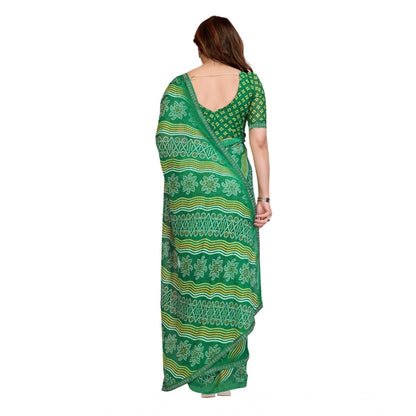 Women's Georgette Printed Saree With Unstitched Blouse 5.5Mtr (Green)