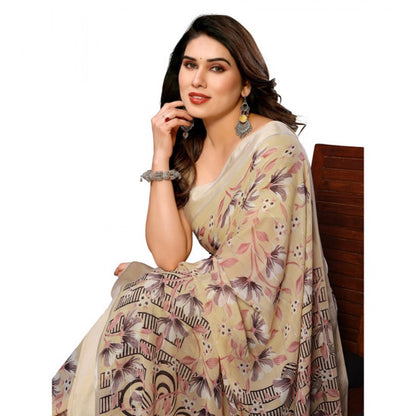 Women's Georgette Printed Saree With Unstitched Blouse 5.5Mtr (Beige)