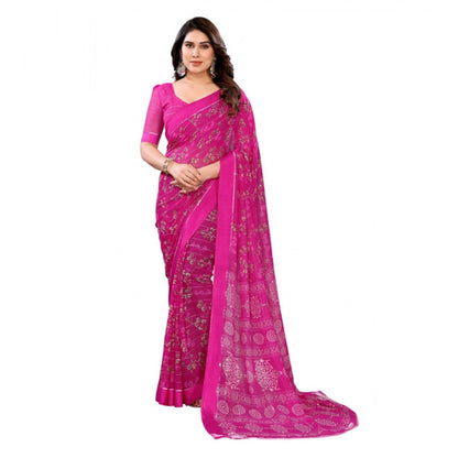Women's Georgette Printed Saree With Unstitched Blouse 5.5Mtr (Pink)