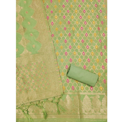Women's Banarasi Silk Printed Unstitched Salwar Suit Material With Dupatta (Pista, 3Mtrs)