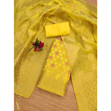 Women's Banarasi Silk Printed Unstitched Salwar Suit Material With Dupatta (Yellow, 3Mtrs)