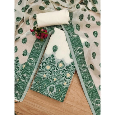 Women's Banarasi Silk Printed Unstitched Salwar Suit Material With Dupatta (Bottle Green, 3Mtrs)