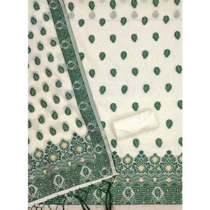 Women's Banarasi Silk Printed Unstitched Salwar Suit Material With Dupatta (Bottle Green, 3Mtrs)