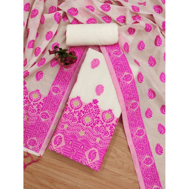 Women's Banarasi Silk Printed Unstitched Salwar Suit Material With Dupatta (Pink, 3Mtrs)