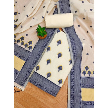 Women's Banarasi Silk Printed Unstitched Salwar Suit Material With Dupatta (Navy Blue, 3Mtrs)