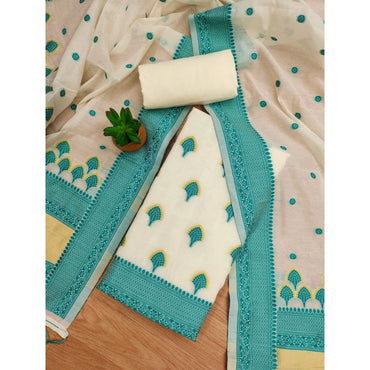 Women's Banarasi Silk Printed Unstitched Salwar Suit Material With Dupatta (Teal, 3Mtrs)