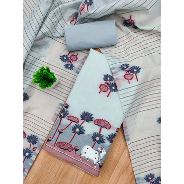 Women's Banarasi Silk Printed Unstitched Salwar Suit Material With Dupatta (Grey, 3Mtrs)