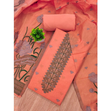 Women's Banarasi Silk Printed Unstitched Salwar Suit Material With Dupatta (Peach, 3Mtrs)