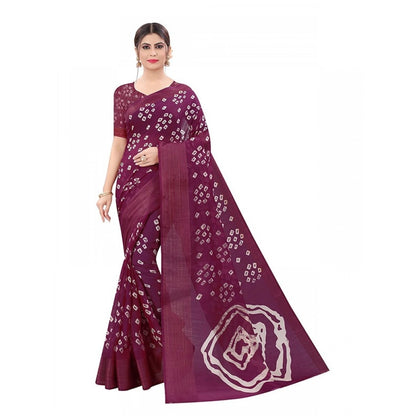 Women's Cotton Silk Bandhni Saree With Unstitched Blouse 5.5Mtr (Purple)