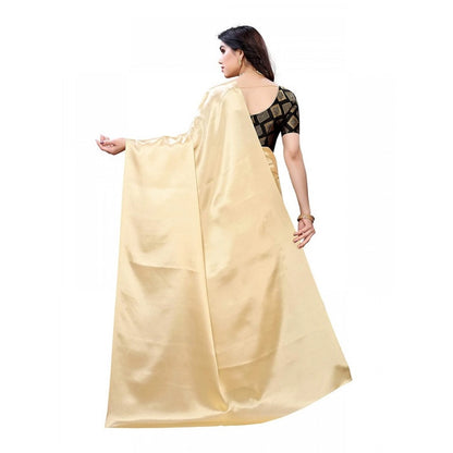 Women's Satin Printed Saree With Unstitched Blouse 5.5Mtr (Chiku)