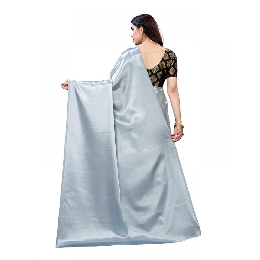 Women's Satin Printed Saree With Unstitched Blouse 5.5Mtr (Grey)