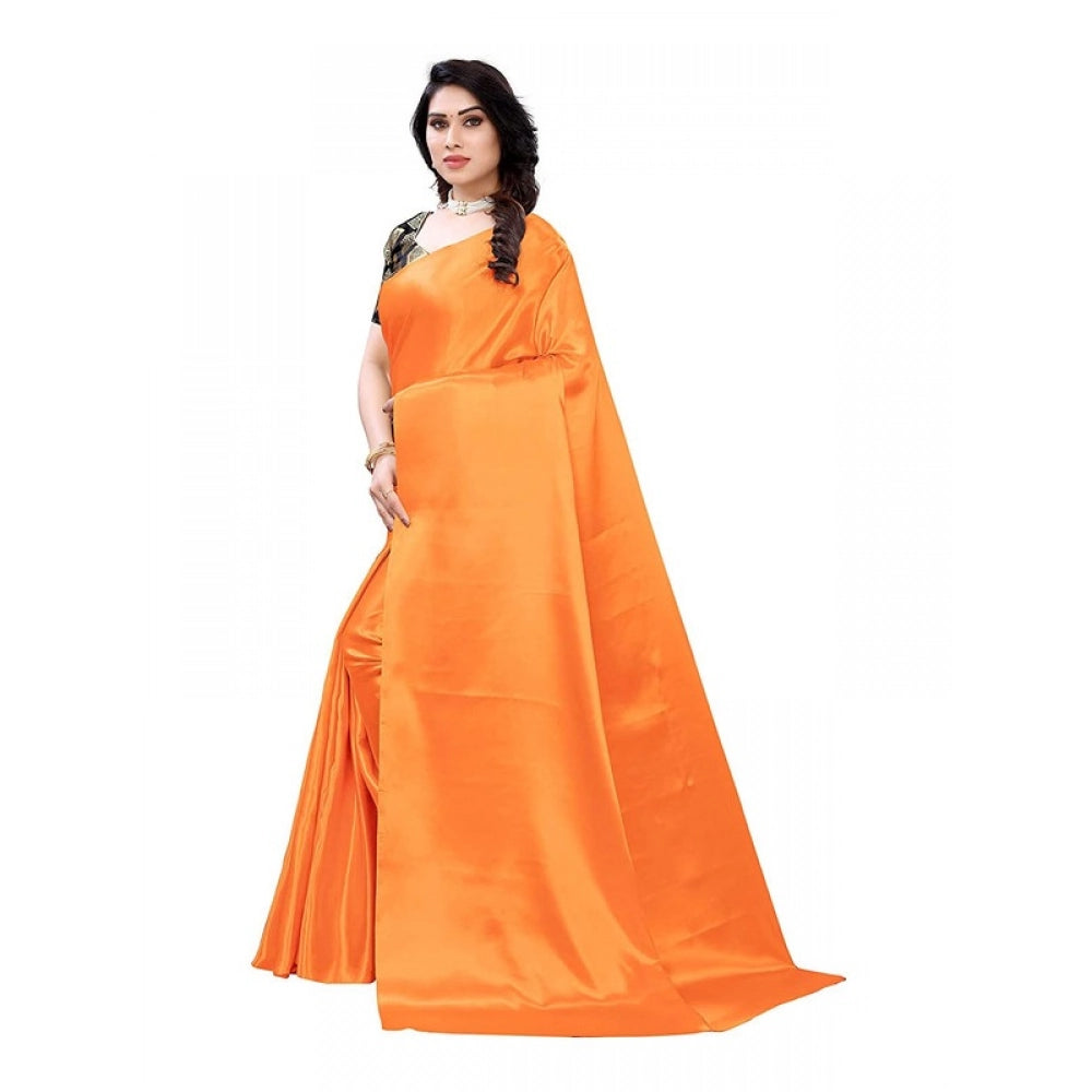 Women's Satin Printed Saree With Unstitched Blouse 5.5Mtr (Mustard)