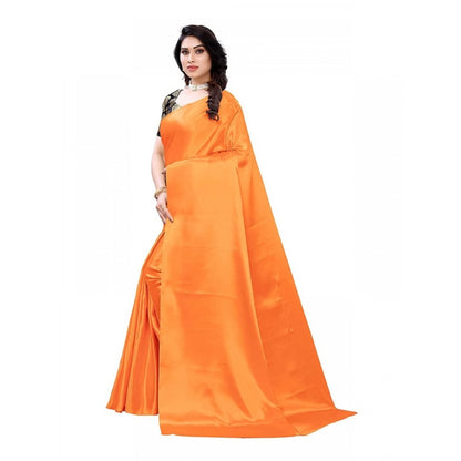 Women's Satin Printed Saree With Unstitched Blouse 5.5Mtr (Mustard)