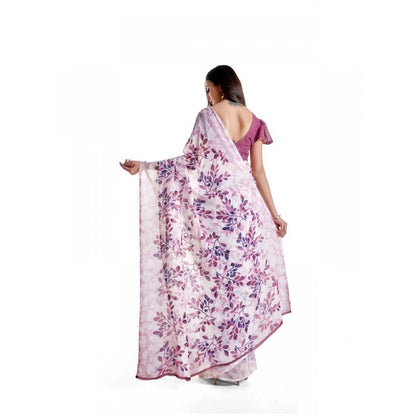 Women's Georgette Printed Saree With Unstitched Blouse 5.5Mtr (Pink)