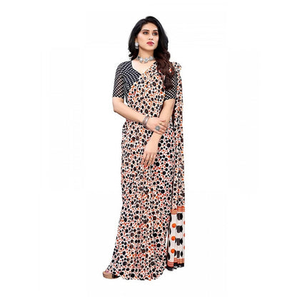 Women's Georgette Printed Saree With Unstitched Blouse 5.5Mtr (Orange)