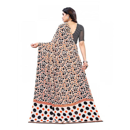 Women's Georgette Printed Saree With Unstitched Blouse 5.5Mtr (Orange)