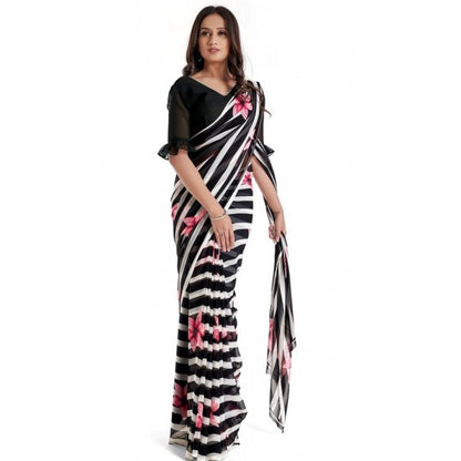 Women's Georgette Printed Saree With Unstitched Blouse 5.5Mtr (Pink)