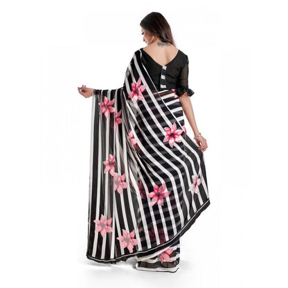 Women's Georgette Printed Saree With Unstitched Blouse 5.5Mtr (Pink)