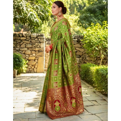 Women's Silk Blend Woven Zari Work Saree With Unstitched Blouse 5.5Mtr (Light Green)