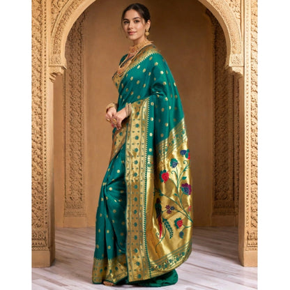 Women's Silk Blend Woven Saree With Unstitched Blouse 5.5Mtr (Green)