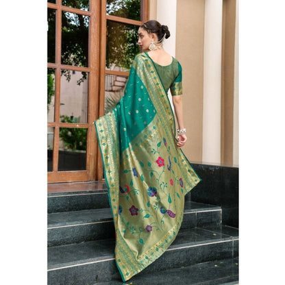 Women's Silk Blend Paithani Weaving Saree With Unstitched Blouse 5.5Mtr (Green)