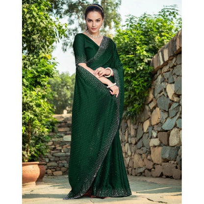 Women's Rangoli Diamond Weaving - Stone Work Saree With Unstitched Blouse 5.5Mtr (Green)