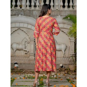 Women's Rayon Print With Embroidery Work A-Line Kurti (Multicolor)