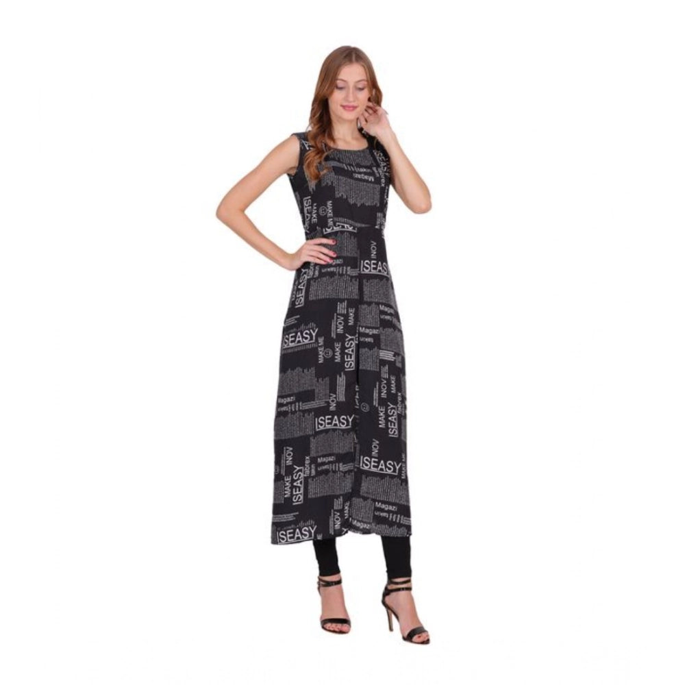 Women's Casual Crepe Sleeveless Slit Dress (Black)