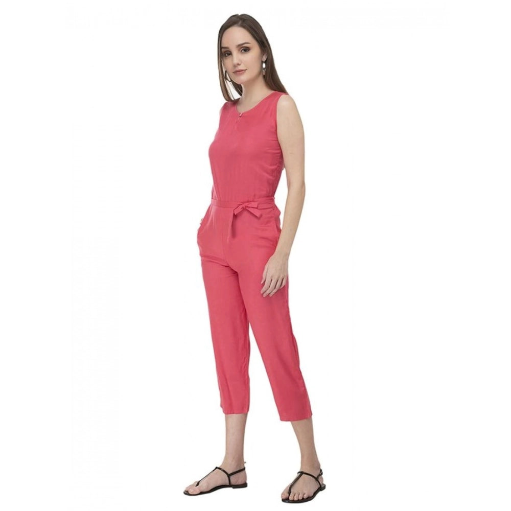 Women's Casual Crepe Sleeveless Jump Suit (Pink)