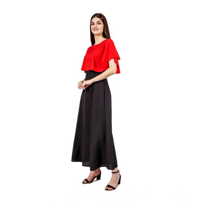 Women's Casual Crepe Sleeveless Cape Dress (Red)