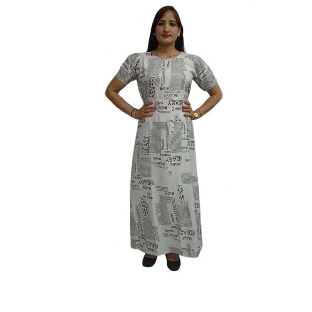 Women's Casual Crepe Half Sleeves Dress (White)