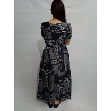 Women's Casual Crepe Half Sleeves Dress (Black)