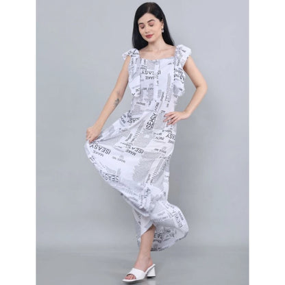 Women's Casual Crepe Sleeveless Dress (White)