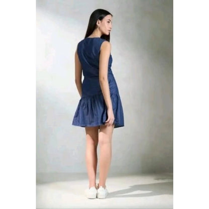 Women's Casual Denim Sleeveless Dress (Blue)