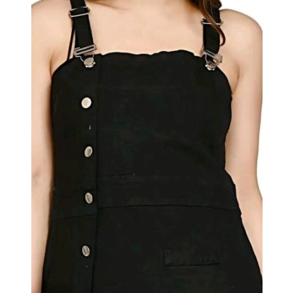 Women's Casual Denim Sleeveless Dress (Black)