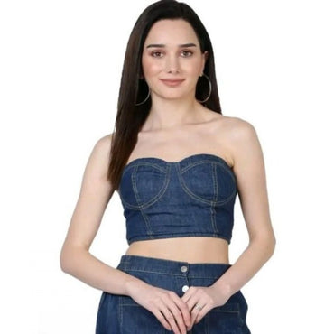Women's Casual Denim Sleeveless Bluster Top (Blue)