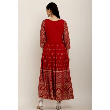 Women's Casual Rayon 3-4th Sleeves Anarkali Kurti (Red)